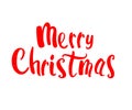 Merry Christmas hand drawing red lettering isolated on white background. Print for design, greeting card, template, poster Royalty Free Stock Photo