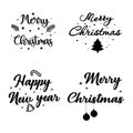 Merry Christmas, hand drawn banner set. Typographic emblem. Winter holidays poster Royalty Free Stock Photo