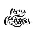 Merry Christmas. Hand drawn calligraphy text. Holiday typography design. Black and white Christmas greeting card.