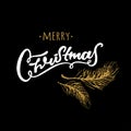 Merry Christmas hand drawn design elements. Black and white hand written. fir branches. Royalty Free Stock Photo