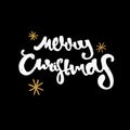 Merry Christmas hand drawn design. Modern calligraphy and brush lettering. Black background Vintage retro textured Royalty Free Stock Photo