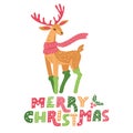 Merry Christmas hand drawn flat reindeer decoration in doodle holiday greeting card design. EPS10 vector illustration Royalty Free Stock Photo