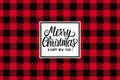 Merry Christmas hand drawn lettering text inscription. Checkered black and red wide background. Holiday Happy New Year Greeting Royalty Free Stock Photo