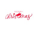 Merry Christmas hand drawn modern brush calligraphy. Red lettering isolated on white background. Royalty Free Stock Photo