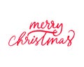 Merry Christmas hand drawn modern brush calligraphy. Red lettering isolated on white background. Royalty Free Stock Photo