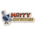 Merry Christmas hand drawn title. Christmas greeting card. Cartoon style. Tomtit bird. Lettering. Editable vector illustration