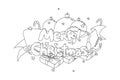 Merry Christmas. Hand drawned vector illustration. Black and white line art