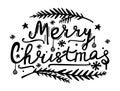 Merry Christmas hand lettering. Doodle style illustration with Xmas symbols. Modern lettering for cards, posters, t-shirts, banner Royalty Free Stock Photo