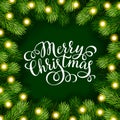 Merry Christmas hand lettering inscription with frame of fir branches Royalty Free Stock Photo