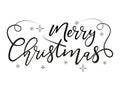 Merry Christmas hand lettering inscription with stars and flourishes isolated on white. Hand drawn Xmas background vector Royalty Free Stock Photo