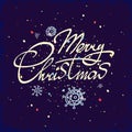 Merry Christmas hand lettering isolated on dark background. Vector image. Greeting card. Royalty Free Stock Photo