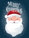 Merry Christmas hand lettering sign with hand drawn Santa Claus on dark blue background with stars. Colorful festive vector Royalty Free Stock Photo