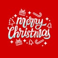 Merry Christmas Hand Lettering Vector Design With On Red Background Royalty Free Stock Photo