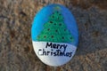 Merry Christmas hand painted small rock