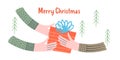 Merry Christmas. Hands hold the gift. Vector illustration Royalty Free Stock Photo