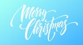 Merry Christmas handwriting script lettering on a bright colored background. Vector illustration
