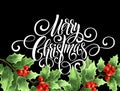 Merry Christmas handwriting script lettering. Christmas greeting card with holly. Vector illustration Royalty Free Stock Photo