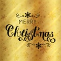 Merry Christmas Handwritten Lettering Black Text on Gol Royalty Free Stock Photo