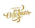 Merry Christmas handwritten lettering with gold glitter texture