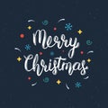 Merry Christmas handwritten lettering inscription with decorative elements. Trendy hand lettering quote, art print for posters Royalty Free Stock Photo