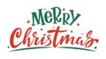 Merry Christmas handwritten lettering. Red and Green text with stars isolated on white. Xmas holidays typography. Vector Royalty Free Stock Photo