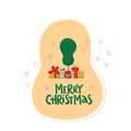 Merry Christmas handwritten lettering sign with Grinch tree and gift boxes. Vector stock illustration isolated on white Royalty Free Stock Photo