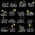 Merry Christmas handwritten lettering. Typographic emblems set. Vector logo, text design. Usable for banners, greeting Royalty Free Stock Photo