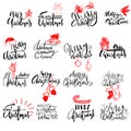 Merry Christmas handwritten lettering. Typographic emblems set. Vector logo, text design. Usable for banners, greeting Royalty Free Stock Photo