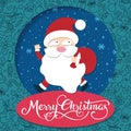 Merry Christmas handwritten typography with Santa Claus. Royalty Free Stock Photo