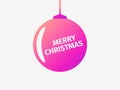 Merry Christmas. Hanging Christmas ball on a white background. Gradient colors: pink, orange and purple. Greeting card design Royalty Free Stock Photo