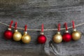 Merry Christmas Hanging Decoration Red and Gold Bulbs and Red Cl