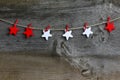 Merry Christmas Hanging Decoration Red and White Wooden Stars Royalty Free Stock Photo