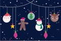 Merry christmas hanging snowman deer balls and stras decoration Royalty Free Stock Photo