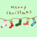 Merry Christmas Hanging Socks Card Background Vector Graphic Illustration