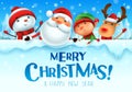 Merry Christmas! Happy Christmas companions with big signboard i Royalty Free Stock Photo