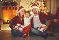 Merry Christmas! happy family mother father and child with magic Royalty Free Stock Photo