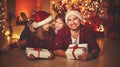 Merry Christmas! happy family mother father and child with magic Royalty Free Stock Photo