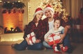 Merry Christmas! happy family mother father and child with magic Royalty Free Stock Photo