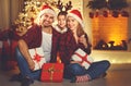 Merry Christmas! happy family mother father and child with magic Royalty Free Stock Photo