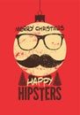 Merry Christmas, Happy Hipsters! Typographic retro grunge Christmas card. Vector illustration.