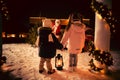 Merry Christmas and happy holidays! Cute little children girls waiting for Santa Claus Royalty Free Stock Photo