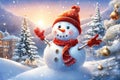 Merry christmas and happy holidays greeting card. Winter xmas snowman for a happy Christmas and New Year