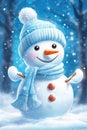 Merry christmas and happy holidays greeting card. Winter xmas snowman for a happy Christmas and New Year