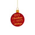 Merry Christmas and Happy Holidays, red and gold ball ornament vector graphic Royalty Free Stock Photo