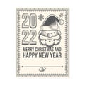 Merry Christmas and Happy Holidays Santa line art cards. vintage style vector