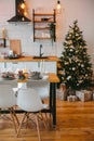 Merry Christmas and Happy Holidays. Time of family tea party. Cups of warm tea with Christmas cookies on wooden table Royalty Free Stock Photo