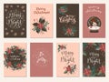 Merry Christmas and Happy Holidays vintage hand drawn greeting cards, gift tags, postcards, posters. Calligraphic typography Royalty Free Stock Photo