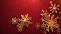 Merry Christmas and Happy new year. Abstract gold snowflakes on red background Royalty Free Stock Photo