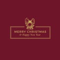 Merry Christmas and Happy New Year Abstract Vector Classy Frame Label, Sign or Card Template. Hand Drawn Bell with Royalty Free Stock Photo