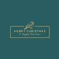 Merry Christmas and Happy New Year Abstract Vector Classy Frame Label, Sign or Card Template. Hand Drawn Bullfinch Bird